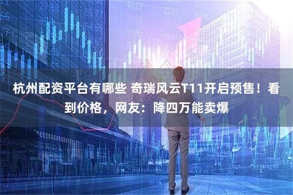 杭州配资平台有哪些 奇瑞风云T11开启预售！看到价格，网友：降四万能卖爆